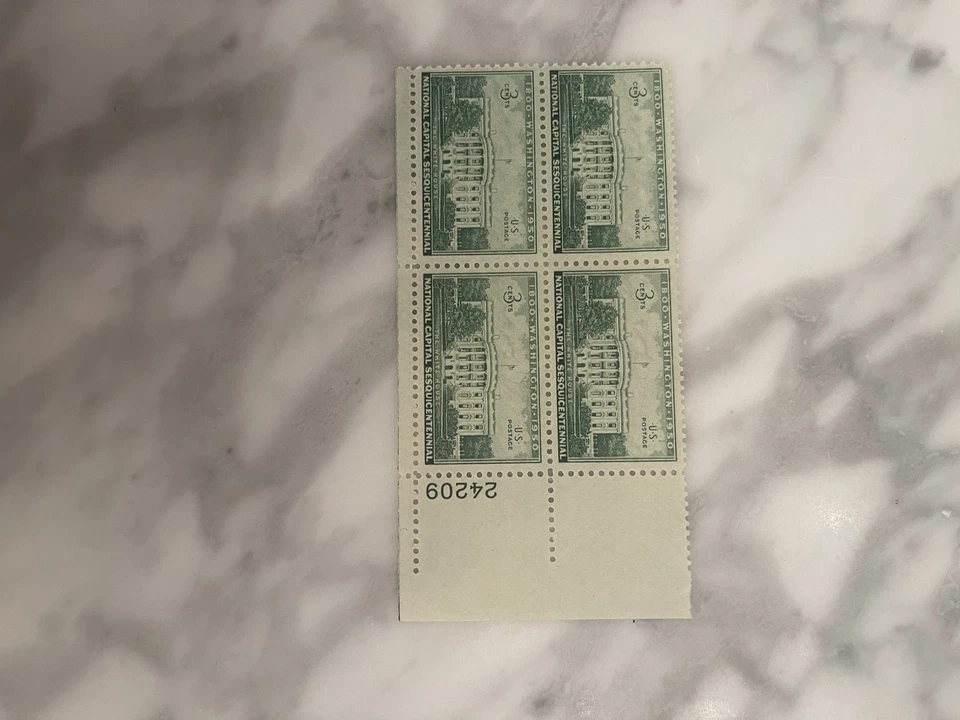 US Scott 990 Plate block of 4 3¢. 1950 National Capital Sesquicentennial MNH - Image 1 of 1