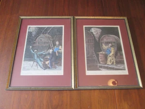 Lot of 2 Vintage HANS POTREBNY Original Etching Signed Framed - Wine Making Monk - Picture 1 of 14