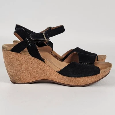 Sandalias de cuña Clarks ANNADEL Orquídea Cuero Nubuck Negro Plataforma Remache Mujeres 8M Foto 1 de 4