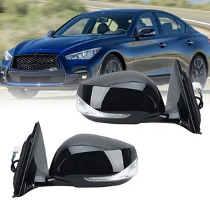 Side Mirror For Infiniti Q50 2014-2019 2020 2021 Left & Right Signal Gloss Black - Picture 1 of 24