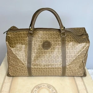 FENDI Boston Bolso FF Zucchino Bolso de Mano Cartera PVC Cuero Beige Marrón Usado Auténtico - Imagen 1 de 19