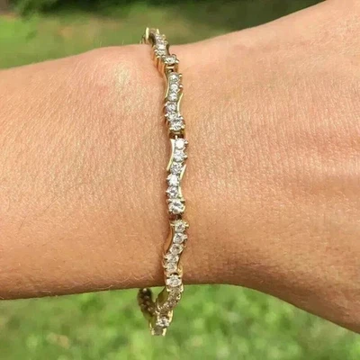 7Ct Round Cut Lab-Created Diamond Tennis Bracelet 14K Yellow Gold plated - Image 1 of 2