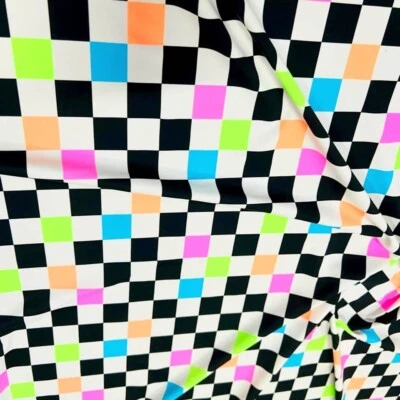 Squares Multicolor Print Nylon  Spandex Fabric 4 Way Stretch By Yard - Image 1 of 4