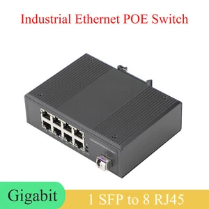 Gigabit SFP Industrial Transceiver 1 SFP to 8 POE 100M/1000M Fiber Optic Switch - Picture 1 of 12