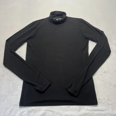 Vince Womens L Long Sleeve Turtleneck Shirt Solid Black Merino Wool Blend - Image 1 of 4