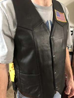 Chaleco Chaqueta Cuero Negro Talla 38 Motociclista Montar a Presión Estados Unidos 🇺🇸 Parche Para Hombre’s Foto 1 de 4