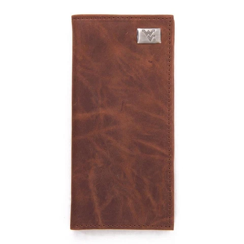 West Virginia Mountaineers Leather Wallet Brown Checkbook Wallet Cover