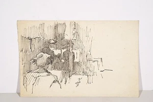 Jules PONCEAU Dessin à l’Encre Bordeaux 1912 Personnage féminin de dos dessinant - Imagen 1 de 1