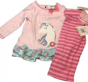 Rare Editions Girls Two Piece Embroidered Unicorn w/pants Bow Size 18 Months NEW - Picture 1 of 9