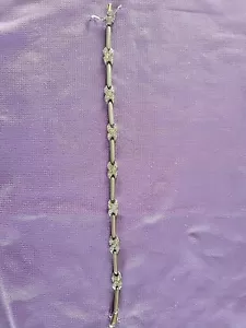 Vintage Silver Tone and Cubic Zirconia Chain Bracelet 7 Inch - Picture 1 of 6