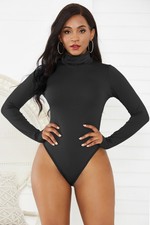 women's solid turtleneck long sleeve bodysuit bodycon jumpsuits romper
