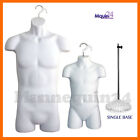 Male &  Child Torso Dress Forms Set + 1 Stand + 2 Hangers - White Mannequins