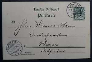 1899 Germany 5Pfg Stamped Postcard cd Anklam to Weener - Bild 1 von 2