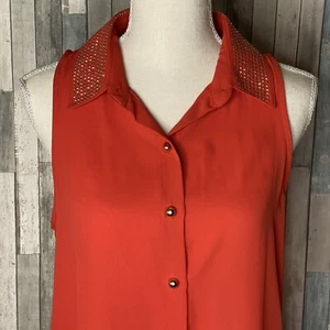 Daytrip rötlich orange ärmellose Kragen Bluse Pailletten Gr. S - Bild 1 von 9