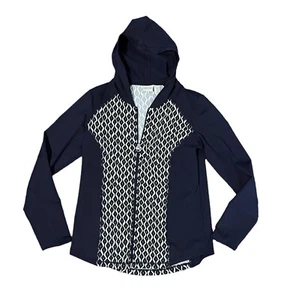 Chicos Zenergy Women Geo Print Jacket Navy Size 0 (=small/4) zip long sleeve EUC - Picture 1 of 13