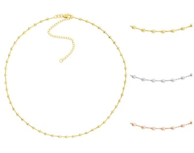 Collar Gargantilla Estación Cuentas Oro Sólido 14K Mujer Bolas Ajustables Cuentas Cadena Foto 1 de 2