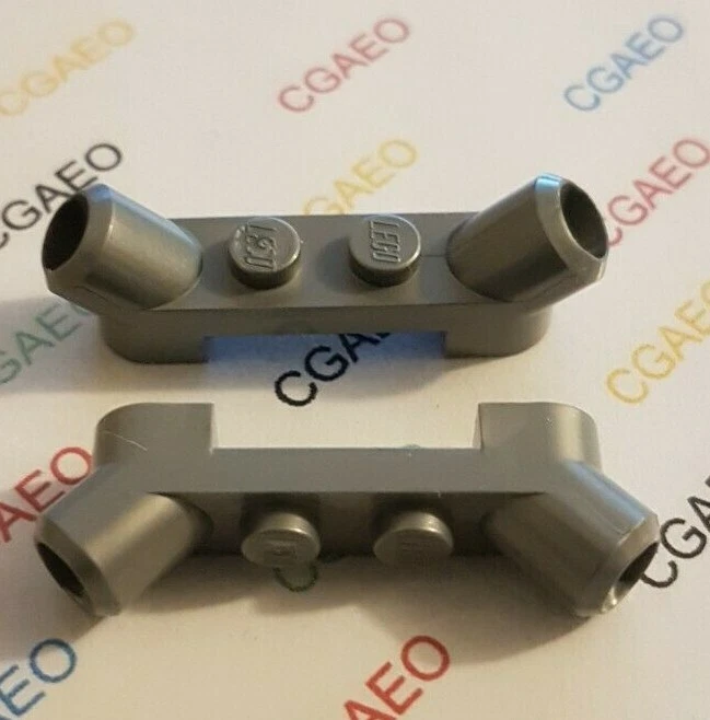 2 x Lego 61072 Plate, Modified 1 x 4 with Angled Tubes FLAT SILVER - Photo 1/1