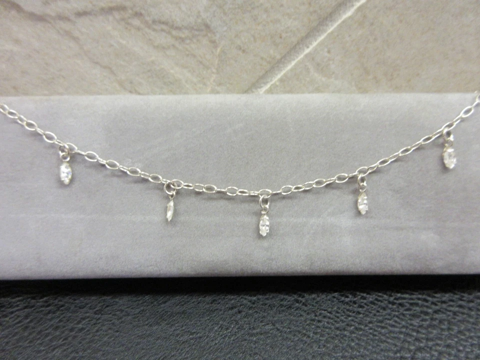 Tobillera de plata de ley .925 con cristal de marquesa colgante pulsera de tobillo de 10" Foto 1 de 1