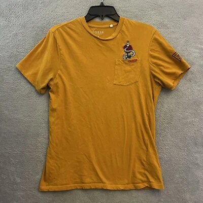 Camisa Guess Top Mujer Pequeña Bordada Amarillo Mostaza Manga Corta Cuello Redondo Foto 1 de 4