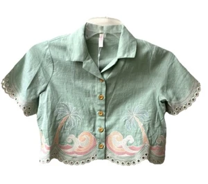 Zimmermann Girls Green Tallow Embroidery Cotton Button Front Shirt NEW $185 Sz 4 - Picture 1 of 11