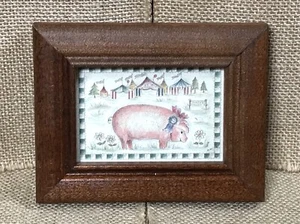 Vintage Framed Prized Pig At Fair Art Print 4.5 x 3.5 Inch Farm Cottage Core - Picture 1 of 4