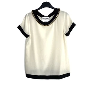 Moschino Couture Chain Trim Around Neck Silk Top T Shirt Cremy White Size US 8 - Picture 1 of 10