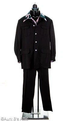 Raro Traje De Colección Años 60-70 Gilbert Feruch 2 Piezas Lana Negra Completamente Ocio Med Foto 1 de 4