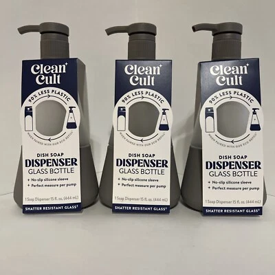 Paquete de 3-Clean Cult • Dispensador de jabón de manos espumoso (botella de vidrio) 15 oz •Gris• Foto 1 de 4