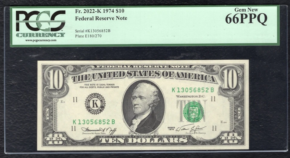 FR. 2022-K 1974 $10 FRN FEDERAL RESERVE NOTE DALLAS, TX PCGS GEM UNC-66PPQ - Image 1 of 2