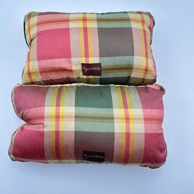Raymond Waites Raw Silk Pillow Plaid Shirred Puckered Decorative Set of 2 - Image 1 of 4