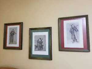 3 Litografías Originales Firmadas Enmarcadas Mediados de Siglo John Le Quintana (francés) VIOLÍN Arte - Imagen 1 de 4