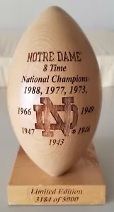 Notre Dame 8 Time Champs Engraved Wood Football Display Limited Edition - Picture 1 of 10