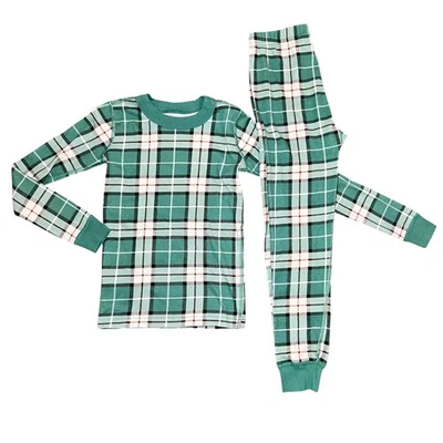 Hanna Andersson Organic Cotton Plaid Pajama Set Unisex Kids 8 Green Thermal 130 - Image 1 of 4
