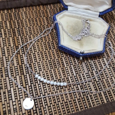 925 Sterling Silver Necklace, Freshwater Pearls, Layered Two Strands Necklace  - Image 1 of 4