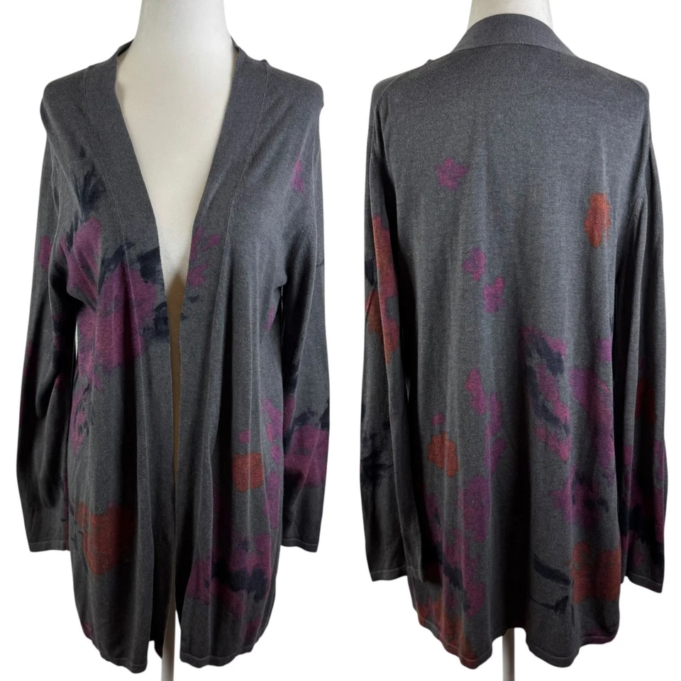 Cárdigan Floral Jill Talla Mediana Gris Frente Abierto Seda Algodón Capas Cachemira Foto 1 de 4