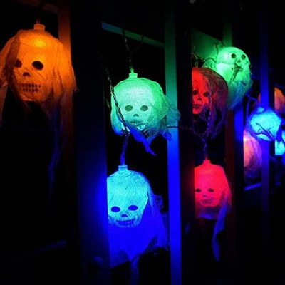 1 set di luci modellanti a forma di teschio di garza da 20 LED per Halloween - Immagine 1 di 4