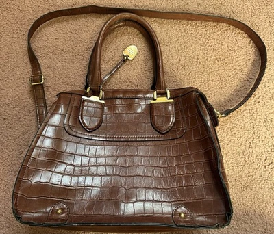 EUC London Fog Crocodile Crossbody Shoulder Bag Clean Inside Brown Gold - Image 1 of 4