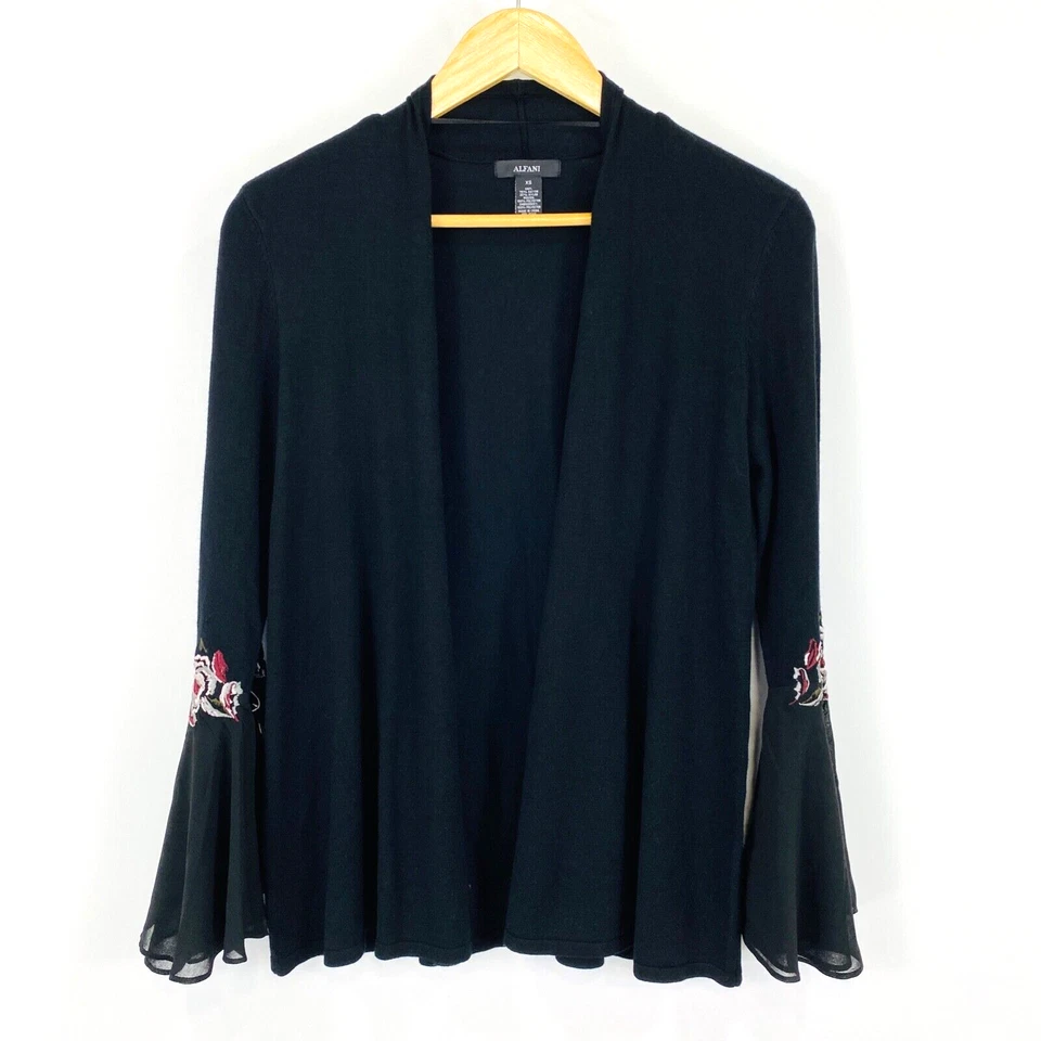 Cárdigan para mujer Alfani Top talla XS negro frente abierto manga campana ligero Foto 1 de 4