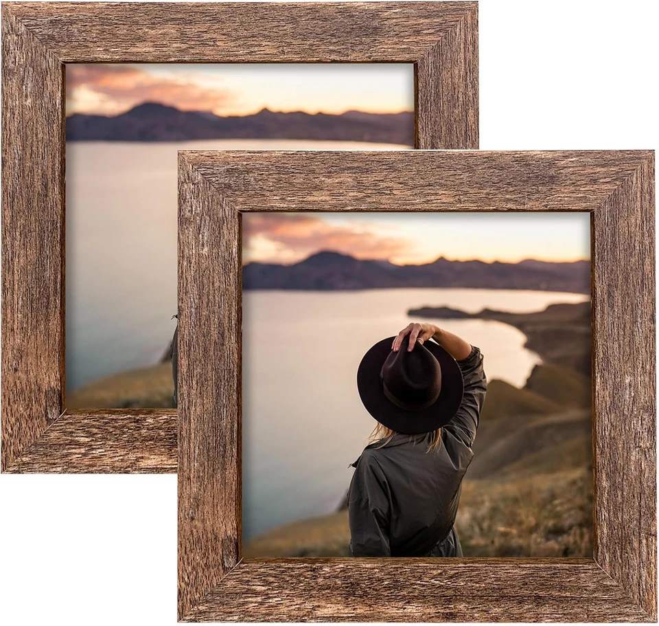 5X5 Picture Frames Set of 2, Square Rustic Wood Grain Photo Frame for Tableto... - Image 1 of 1