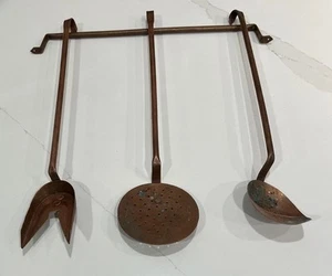3 Utensili Cucina Vintage in Rame con Barra Sospesa Rustico Casale-LEGGI - Foto 1 di 10