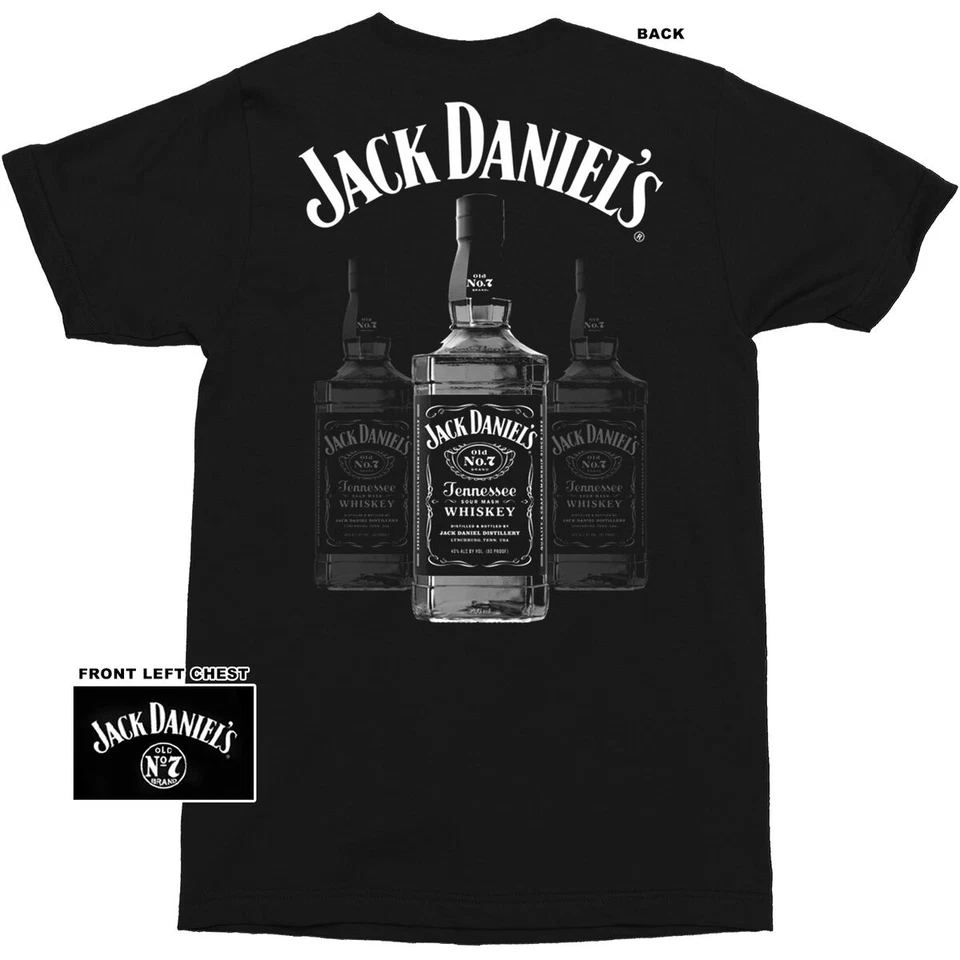 Jack Daniels Black 3 Bottles On Back T-Shirt 02-9XXL - Image 1 of 1