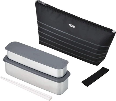 Thermos 2-Tier Slim Fresh Lunch Box, 815ml, Black Border, DSA-804W BKBD - Image 1 of 4