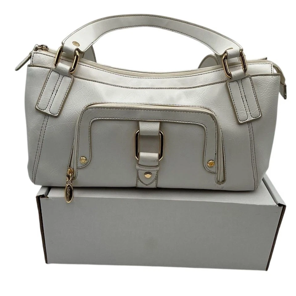 Bolso de hombro Liz & Co para mujer de cuero blanco detalles dorados cierre de cremallera Foto 1 de 4