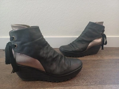 FLY London YAMA Leather Lace-Up Booties black metallic 41 - 10 - Image 1 of 4