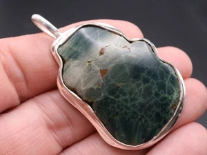 GJ69 GW PREHNIT *FREIFORM* SUPER EDELSTEIN- SILBER-ANHÄNGER TOP +KETTE / LEDER! - Bild 1 von 2