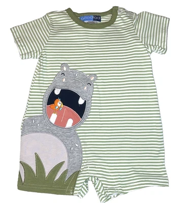 Mameluco bebé niño rayas verdes Jon Jon nuevo con etiquetas 6M 9M 12M apliques Good Lad *207 Foto 1 de 3