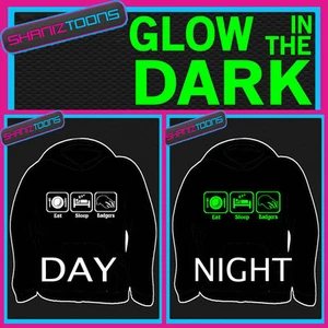 EAT SLEEP LOVE BADGERS FUNNY ADULTS & CHILDRENS GLOW IN THE DARK HOODIE HOODY - Picture 1 of 1