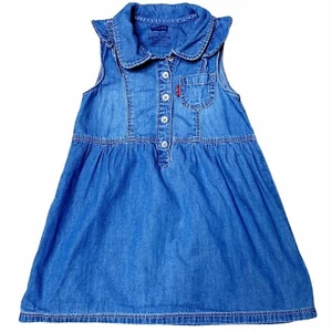 Abito Levi's bambina taglia 2T Chambray lavaggio medio colletto volant linea A - Foto 1 di 3
