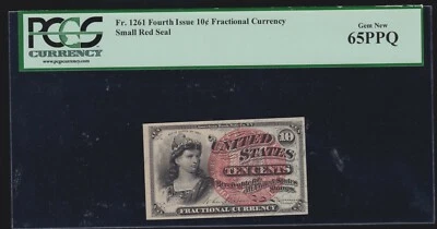 US 10c Fractional Currency Note 4th Issue FR 1261 PCGS 65 PPQ GEM CU (-002) - Image 1 of 2