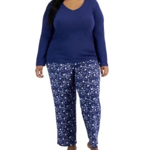 Neu mit Etikett Charter Club Damen 2-teiliges Langarm-Pyjama-Set aus 100 % Baumwolle Urlaubspinguine - Bild 1 von 13